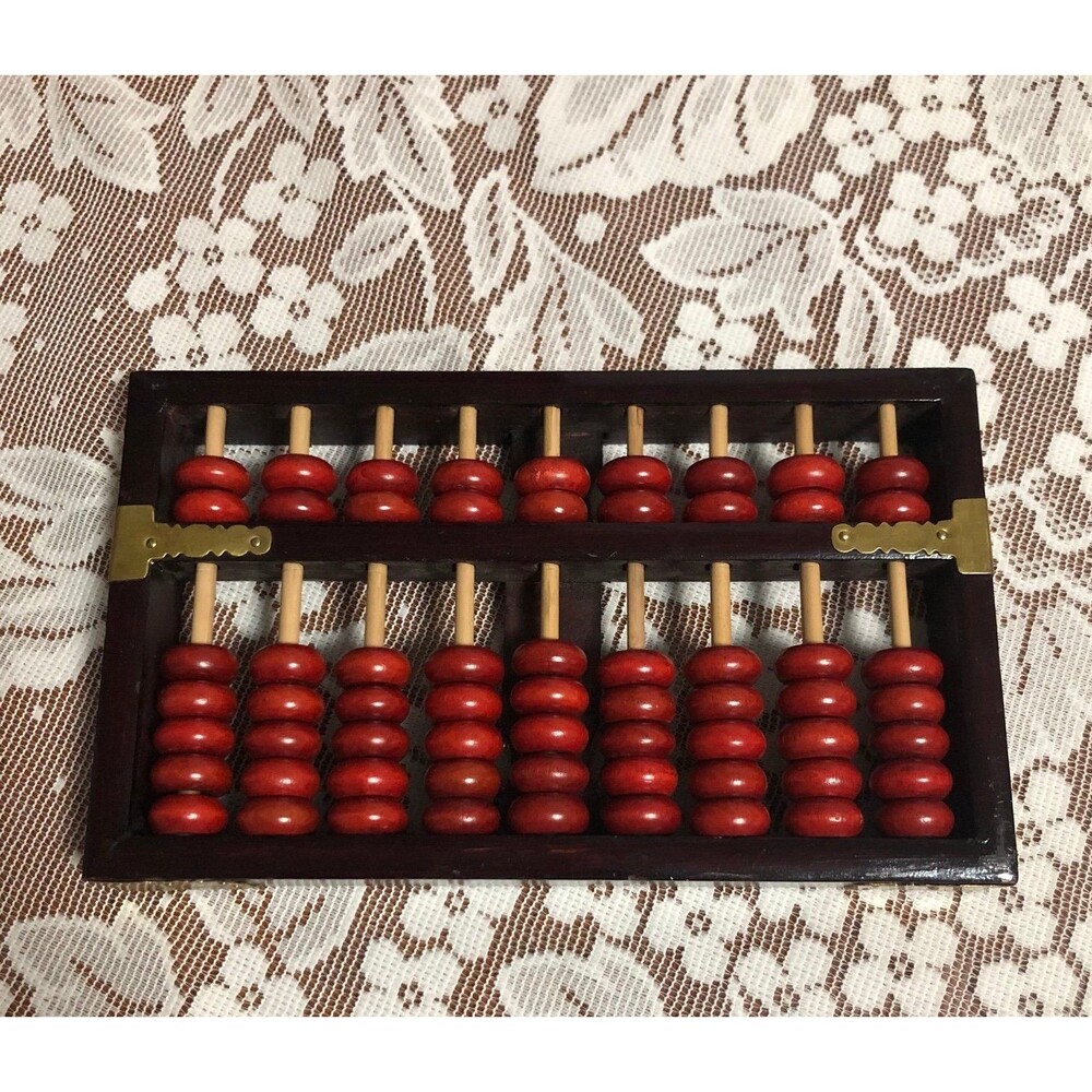Vintage Red Lion Chinese Wooden Abacus Calculator